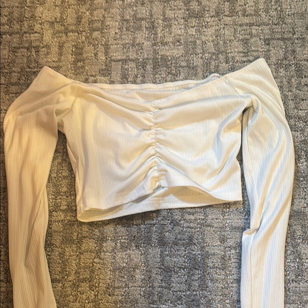 White Off-Shoulder Ruched Top